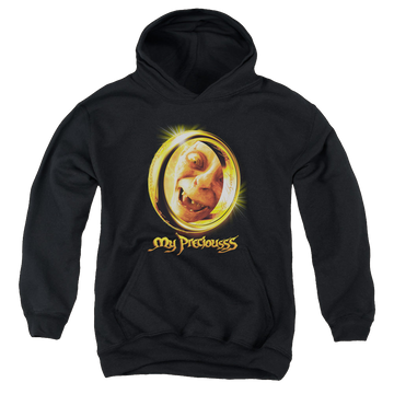 Black youth hoodie for ages 8 to 12 with Lord of the Rings My Precious graphic