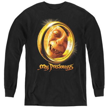 Black youth long sleeve t-shirt with Lord of the Rings My Precious graphic