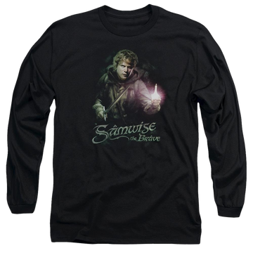 Black men's long sleeve t-shirt with Lord of the Rings Samwise The Brave graphic