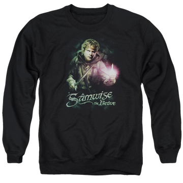 Black men's crewneck sweatshirt with Lord of the Rings Samwise The Brave graphic
