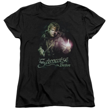Black women's t-shirt with Lord of the Rings Samwise The Brave graphic