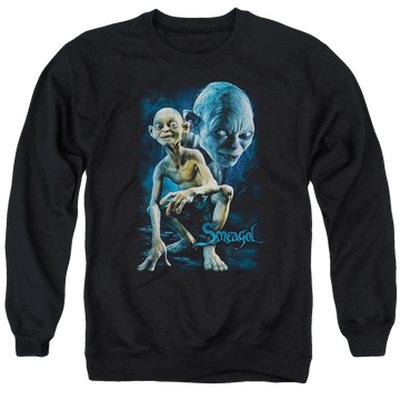 Black men's crewneck sweatshirt with Lord of the Rings Smeagol graphic