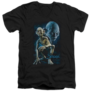 Black men's v-neck t-shirt with Lord of the Rings Smeagol graphic