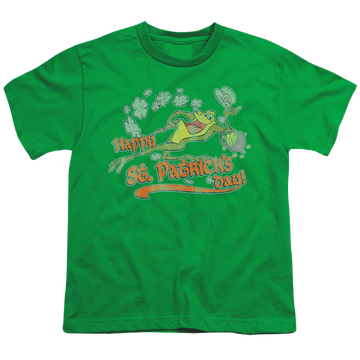 Kelly green youth t-shirt for ages 8 to 12 with St. Patrick's Day Looney Tunes/Michigan J graphic