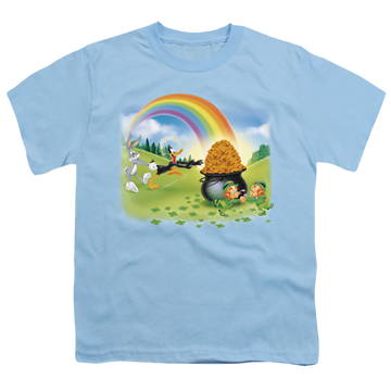 Light blue youth t-shirt for ages 8 to 12 with St. Patrick's Day Looney Tunes/Mine Mine Mine graphic