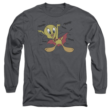 Charcoal men's long sleeve t-shirt with Looney Tunes Vampire Tweety graphic