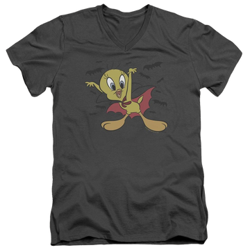 Charcoal men's v-neck t-shirt with Looney Tunes Vampire Tweety graphic