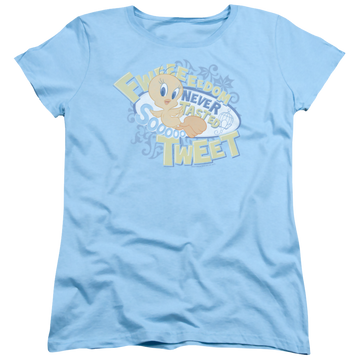Light blue women's t-shirt with Looney Tunes Fweedom graphic