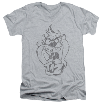 Athletic heather men's v-neck t-shirt with Looney Tunes Faded Taz graphic