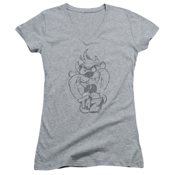 Athletic heather juniors v-neck t-shirt with Looney Tunes Faded Taz graphic