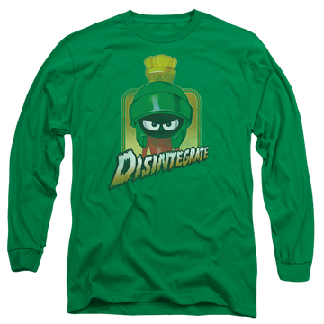 Kelly green men's long sleeve t-shirt with Looney Tunes Disintegrate graphic