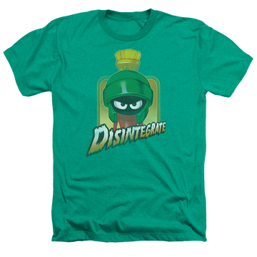 Kelly green men's heather t-shirt with Looney Tunes Disintegrate graphic