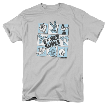 Silver men's regular fit t-shirt with Looney Tunes The Looney Bunch graphic