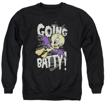 Black men's crewneck sweatshirt with Looney Tunes Going Batty graphic