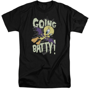 Black men's tall fit t-shirt with Looney Tunes Going Batty graphic