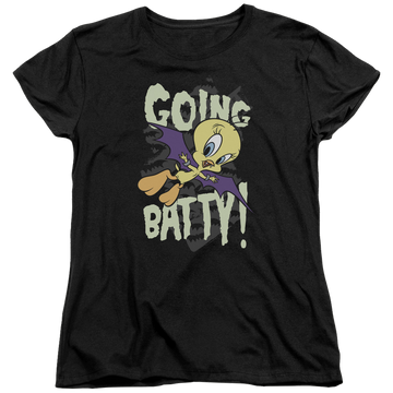 Black women's t-shirt with Looney Tunes Going Batty graphic