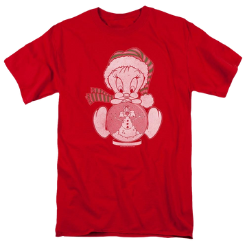 Red men's regular fit t-shirt with Looney Tunes Tweey Globe graphic