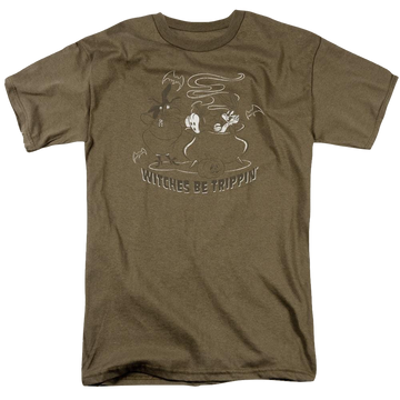 Safari green men's regular fit t-shirt with Looney Tunes Witches graphic