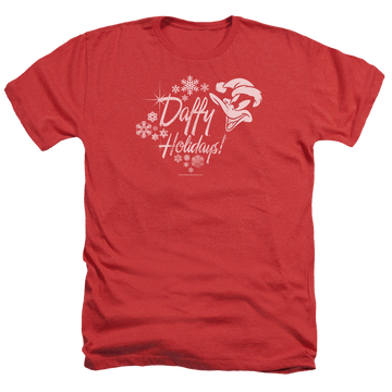 Red men's heather t-shirt with Looney Tunes Daffy Holidays graphic