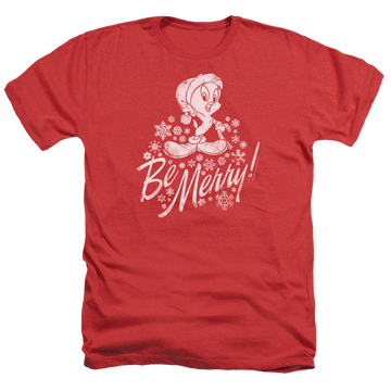 Red men's heather t-shirt with Looney Tunes Merry Tweety graphic