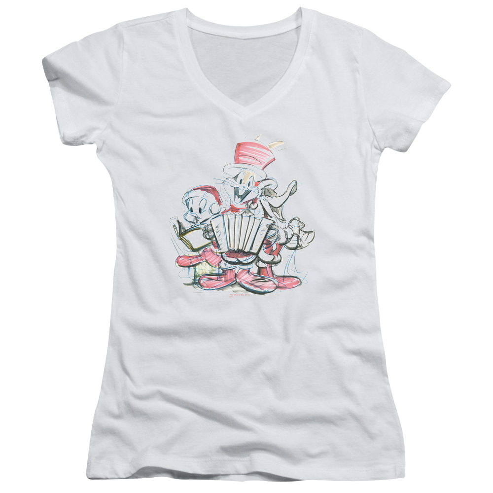 Looney Tunes Holiday Sketch Juniors V-Neck T-Shirt Juniors V-Neck T-Shirt Looney Tunes   