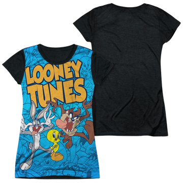 Looney Tunes Collage Of Characters juniors black back t-shirt