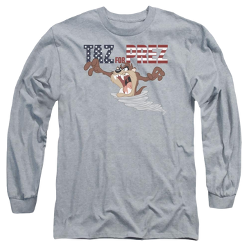Athletic heather men's long sleeve t-shirt with Looney Tunes Taz For Prez 3 graphic