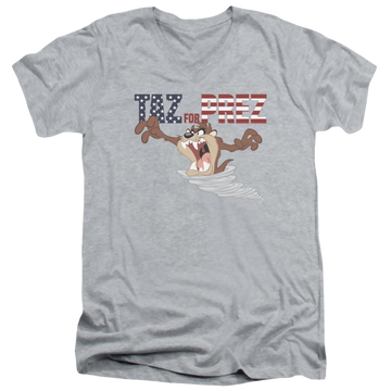 Athletic heather men's v-neck t-shirt with Looney Tunes Taz For Prez 3 graphic