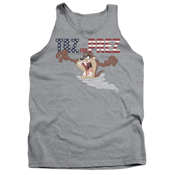 Athletic heather men's tank with Looney Tunes Taz For Prez 3 graphic