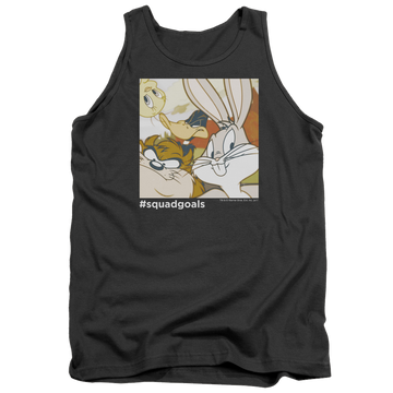 Charcoal men's tank with Looney Tunes Squad Goals graphic