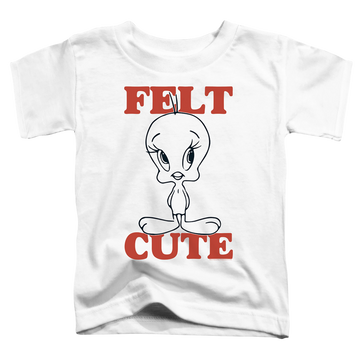 White toddler t-shirt with Looney Tunes Felt Cute graphic