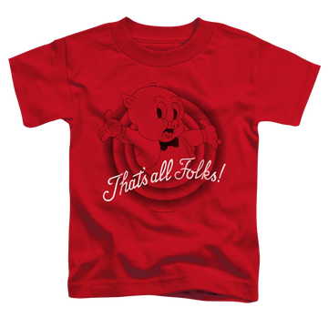 Red toddler t-shirt with Looney Tunes Thats All Folks graphic