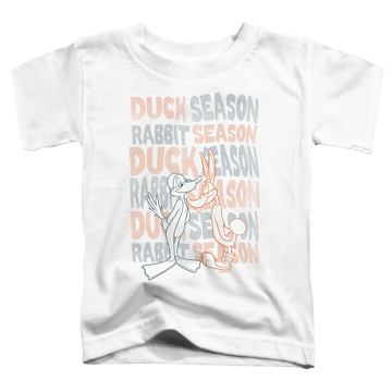 White toddler t-shirt with Looney Tunes Duck Season Rabbit Season graphic