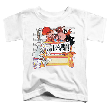 White toddler t-shirt with Looney Tunes Bugs And Friends graphic