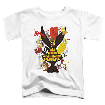 White toddler t-shirt with Looney Tunes Cereal graphic