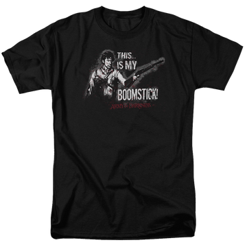 Black men's regular fit t-shirt with Army of Darkness Boomstick graphic