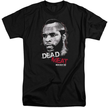 Black men's tall fit t-shirt with Rocky III Dead Meat graphic
