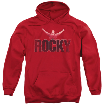 Red pullover hoodie with Rocky Victory Distressed graphic
