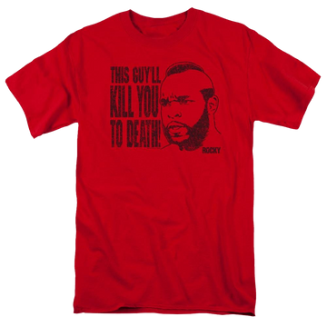 Red men's regular fit t-shirt with Rocky III Kill You To Death graphic