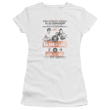 White juniors t-shirt with Rocky III Vs Clubber Poster graphic