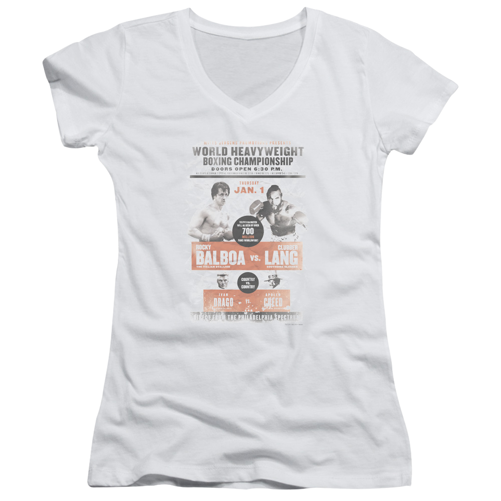 Rocky III Vs Clubber Poster Juniors V-Neck T-Shirt Juniors V-Neck T-Shirt Rocky   