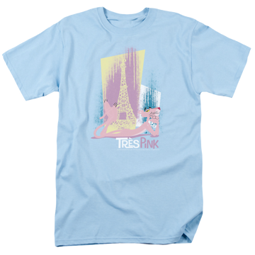 Light blue men's regular fit t-shirt with Pink Panther Tres Pink graphic