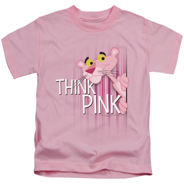 Pink kid's t-shirt for ages 4 to 7 with Pink Panther Think Pink graphic