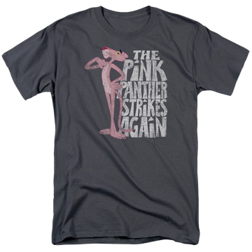 Charcoal men's regular fit t-shirt with Pink Panther Strikes Again graphic