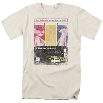 Cream men's regular fit t-shirt with Pink Panther Shot In The Dark graphic