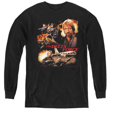 Black youth long sleeve t-shirt with Delta Force/Action Pack graphic