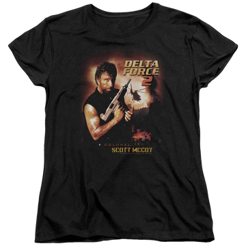 Black women's t-shirt with Delta Force/Delta Force 2 Poster graphic