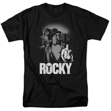 Black men's regular fit t-shirt with Rocky Making Of A Champ graphic