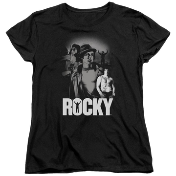 Black women's t-shirt with Rocky Making Of A Champ graphic
