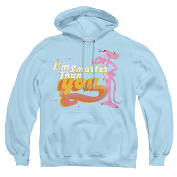 Light blue pullover hoodie with Pink Panther/Smart Cat graphic